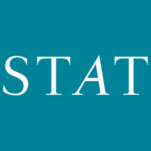 STAT logo, teal background with the word STAT in white